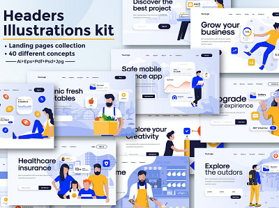 BIG Collection of Landing page templates bar business collection data design document element icon infographic internet isometric kit landing layout mobile modern tools ui vector visualization