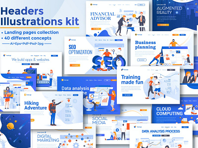 BIG Collection of Landing page templates business clean collection cv template data designdocument development element icon infographic internet isometric kit landing layout mobile modern tools vector visualization