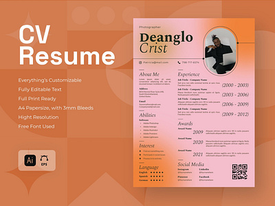 CV Resume Template clean cover letter cv design cv template design graphic design illustration minimal minimal cv modern modern cv professional cv professional resume professional template resume resume cv resume cv modern resume design resume template simple resume