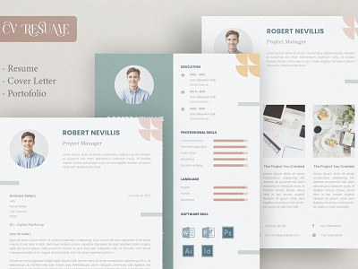 CV Resume Portofolio Template clean cover letter cv design cv resume cv resume portofolio cv template design graphic design illustration job job cv modern portofolio portofolio template professional professional cv professional job resume resume design resume template