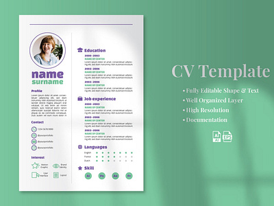 CV Resume Minimalist Green clean cover letter creative cv cv design cv resume cv template design graphic design illustration job cv job doc minimal modern professional professional cv resume resume design resume minimalist resume template simple