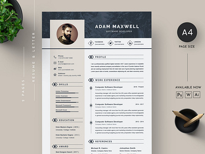 Resume clean cover letter cv design cv template design doc graphic design illustration indesign cv indesign template job job cv professional professional cv resume resume cv resume design resume template word work