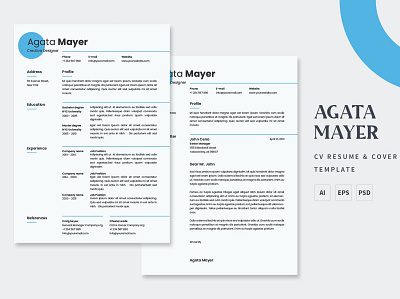 Agata Mayer - Resume Template business clean cover letter curriculum cv cv design cv template design hire illustration job job cv personal professional professional cv resume resume design resume template stylish word