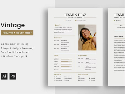 FREE Vintage Resume careers clean corporate cover letter curriculum vitae doc document flyer graphic design hiring illustration job cv jobsearch letterhead minimal professional professional cv startups vintage resume work