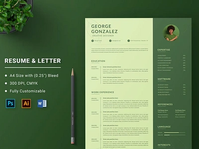 CV Resume Template clean cover letter cv design cv resume template cv template design doc docx graphic design green illustration indesign infographic letter microsoft modern resume resume design resume template smart objects