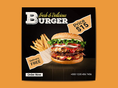 Social media food post templet burger fastfood food resturent social media template