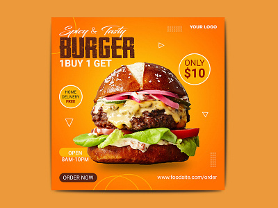 Burger social media post template design burger fastfood food resturent social media template