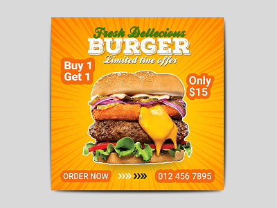 Burger social media post template design