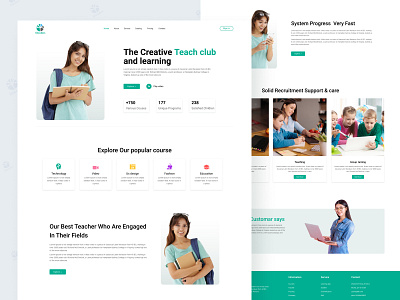 Teach Academy : Web & Landing Page 2021 academic agency class college design digital education green landing page learn learning minimal online popular school ui ux web website