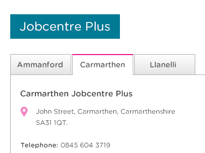 Jobcentre Plus fhz frequency frequency is job centre jobs query tabs ui design uk wales web design website design
