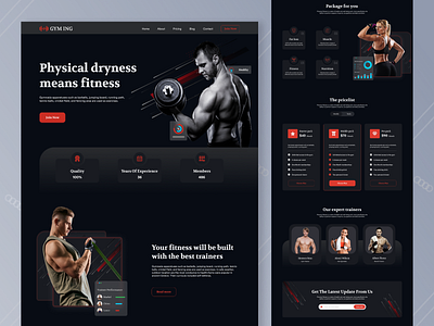 GYM ING || Fitness Landing page 2021 2021 trend business dark theme dark ui design fitness gym landing page product product design typography ui ux web template website design