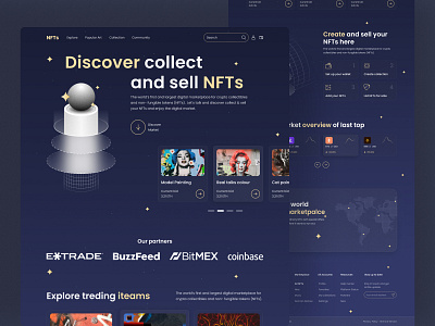 NFT Marketplace landing page and UI Exploration best designer bitcoin cryptocurrency digital market ethereum homepage design landingpage minimal modern nft nfts sourav deb ui designer uidesign uiux web web design webdesign website builder website concept