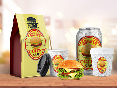 Burger Combo Packaging Scene Mockup burger mockup