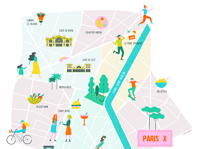 Paris X map character flat illustration map paris vector