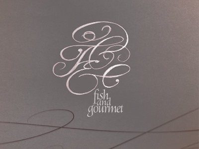 Fish And Gourmet brown calligraphy design fish gourmet logo monogram scetch typography