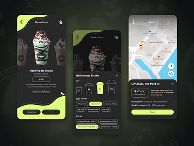 Halloween Theme app coffee delivery design graphic design halloween illustration milkshake ui