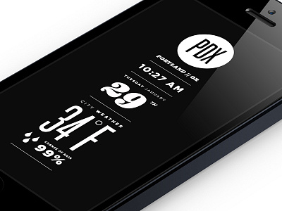 City Weather Screen Saver - iPhone Version Concept big type black bold clean concept eames gotham knockout minimal minimalism modern screen screen saver type typography ux white