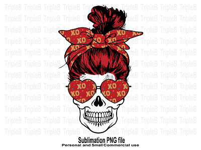 Skull Valentine's Day XO XO Hair Band Sublimation Designs by ...