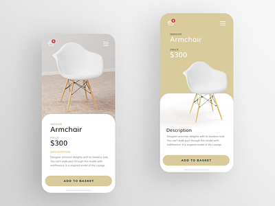 Product page concept 3d app application armchair forniture gold minimalism mobile mobile app mobile app design mobile design mobile ui ui ux