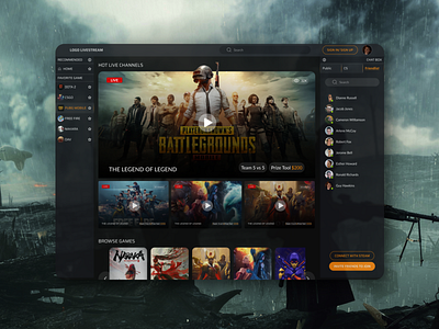 STREAMING WEBSITE app background battle branding button dark style design game style gaming graphic design inspired web landing page livestream stream streaming ui ux web