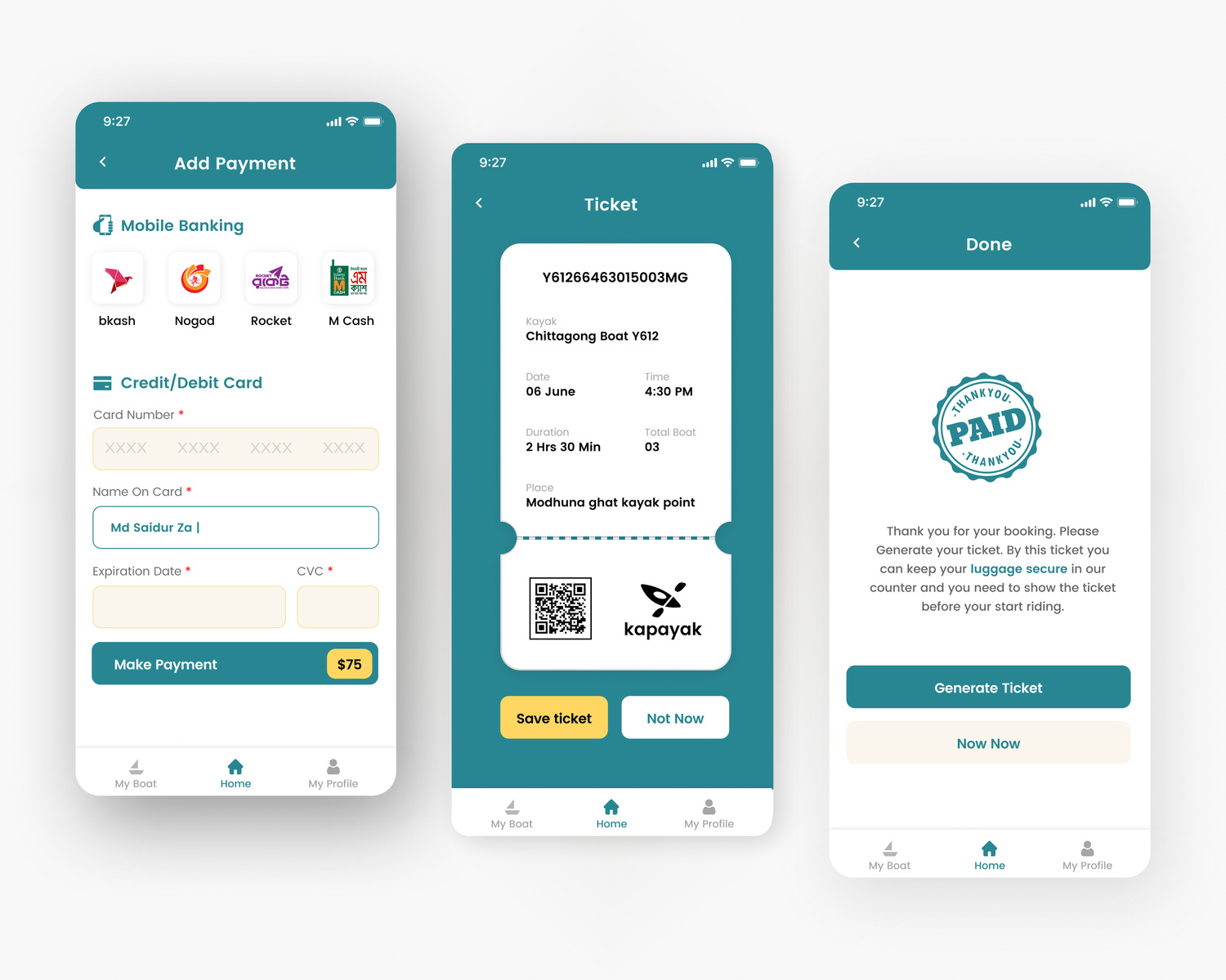 Kapayak Payment Process Of Kayak Booking App by Saidur Zaman Saimon