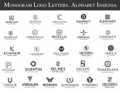 Monogram Logo Letters. Alphabet Insignia alppabet logo black monogram branding crest logo hand crafted insignia letter monogram logo bundle monogram monogram logo professional typeface logo
