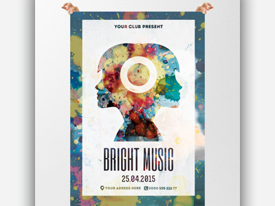 Bright Music Poster Template advertise artistic colorful concert creative flyer event flyer inkblot minimal modern music poster print template