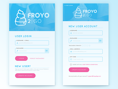 FroYo 2Go App Login/Signup app clean conceptual dailyui001 mobile modern signup ui whimsical