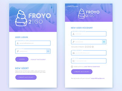 FroYo 2Go App Login/Signup (updated) app dailyui001 form mobile signup ui