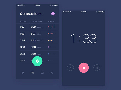 Contraction Timer App app contractions health healthcare stopwatch timer ui ux