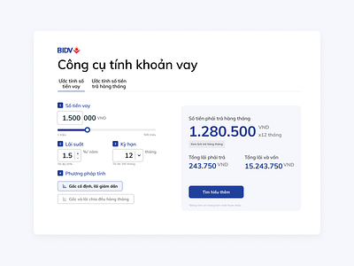 BIDV Loan Calculation Redesign banking calculator dailyui design flat uidesign