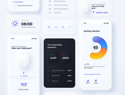 Personal Assistant App Concept ai app application design artificial intelligence assistant dashboad neomorphism planner sketch skeuomorphism widget