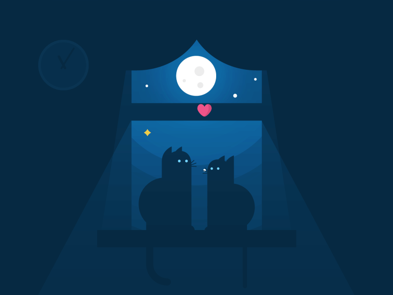Valentine's Day after effects animation cat heart moon night rebound valentines day window