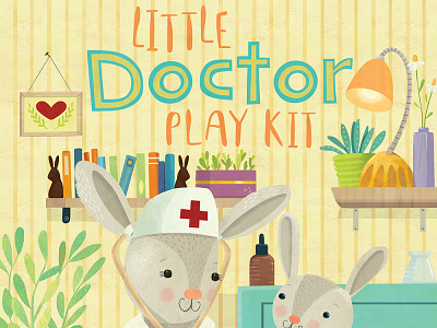 Little Doctor packaging for Lovely Mo Wooden Toys bunny childrens book illustration childrens books childrens illustration illustration kidlitart kids books rabbits whimsical