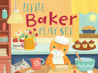Little Baker toy packaging for Lovely Mo Wooden Toys anthropomorphic cats childrens book illustration childrens books childrens illustration cute foodillustration illustration kidlitart kids books whimsical