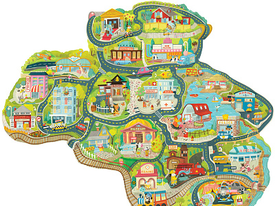 Dream City – Enormous fantasy city illustration for 5-puzzle set childrens book illustration childrens books childrens illustration illustratedmap illustration kidlitart kids books maps whimsical