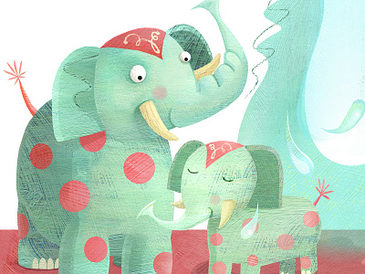 Elephant Bath animal illustration bath elephant elephants motherhood illustration polka dots retro palette