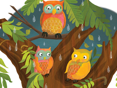 Raindrops Fall All Around - Children's book project childrens book illustration educational publishing owls rain spring weather