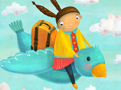 Adventure girl - one bird illustration childrens book illustration childrens books girl flying girl illustration