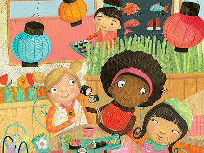 Sushi Selfie childrens illustration food illustration girls restaurant sushi illustration tween illustration