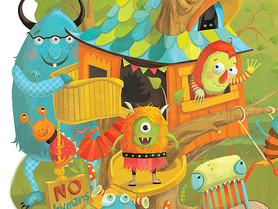 Monster Treehouse boy illustration childrens illustration clubhouse friendship kids book illustration monster monster illustration treehouse