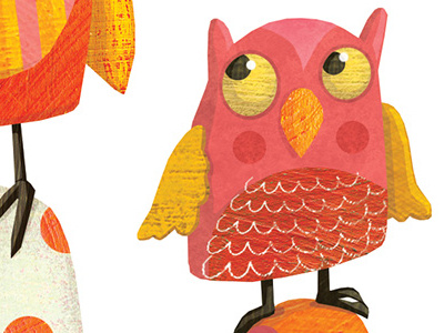 Suspicious Owls animals childrens book illustration forest owls pink and orange suspicion