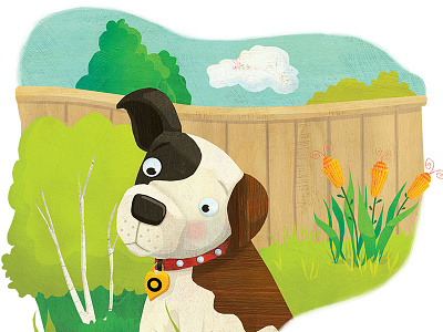 Pup and frog childrens book illustration dog pets