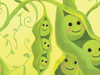 Peas in pods childrens book illustration childrens publishing family food illustration gardening summertime veggies