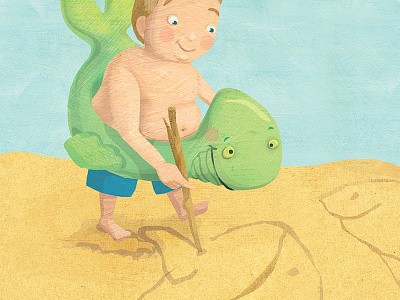 Boy Drawing Whale beach childrensillustration kidsbooks whimsical illustration