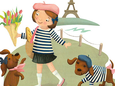 Emilie et les deux chiens in Paris branding illustration childrens fashion dogs fashion fashion illustration feminine illustration girly kids books paris tween fashion tweens