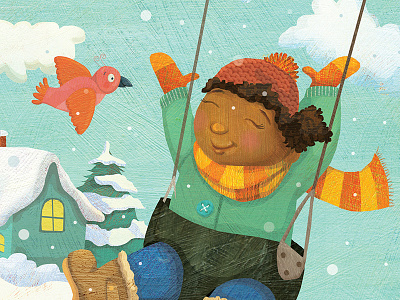 Babybug magazine spread - snowy swinging childrensbook childrensbookillustration childrensillustration illustration magazineillustration snow winterart