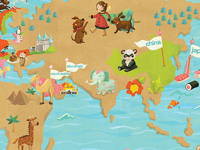 Milledeux - Map of Our World animals childrens books educational educational publishing icons kids books kids fashion map map illustration retail textbook whimsical
