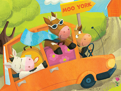 Highlights magazine - Cows in a Car children illustration childrens book illustration childrens magazines cows cute animals highlights magazine kids kids books magazine illustration