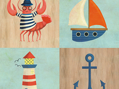 Summer seaside icons for Milledeux anchor coastal icons lighthouse lobster nantucket nautical sailboat seaside summer surface design